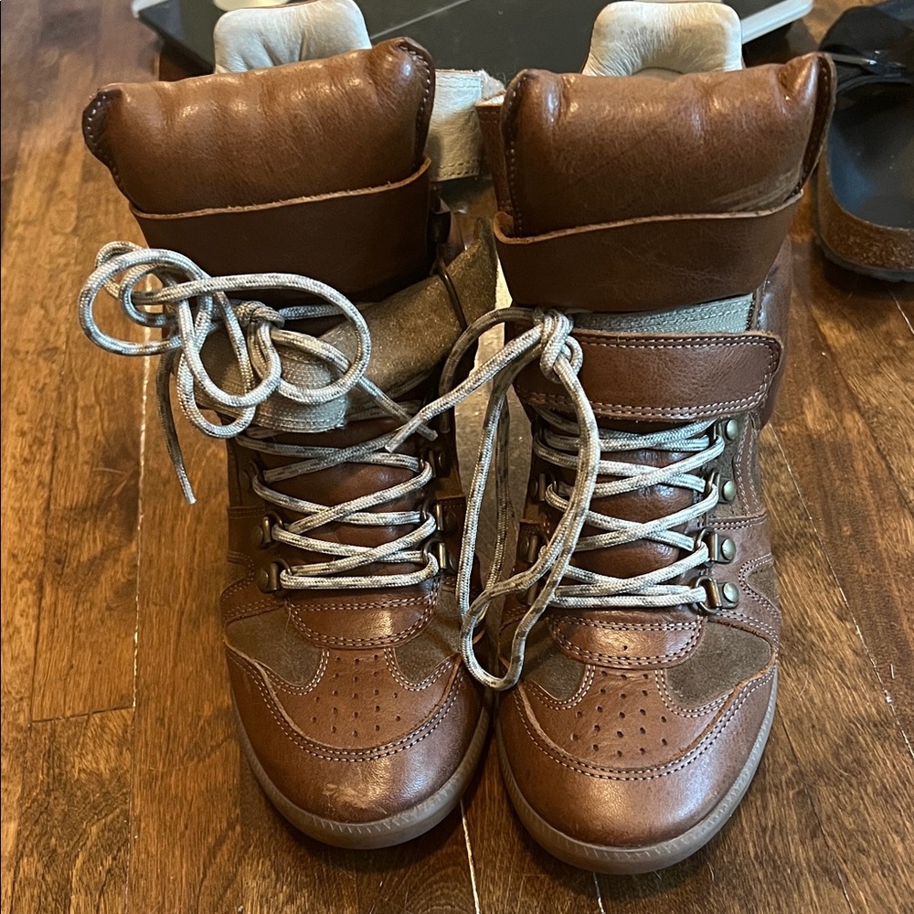 Brown Leather High-Top Isabel Marant built in wedge Beckett